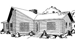 GLH-8 log cabin plans with covered front porch and a stone fireplace