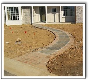 Bluestone and brick sidewalk