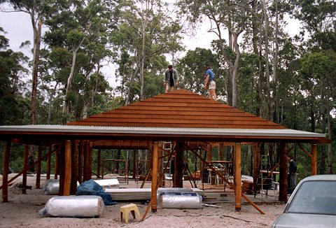 The miranda roof is on and siding is attached to the gable ends...