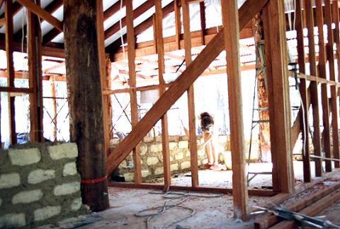 Internal mud brick walls being laid