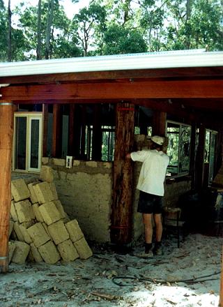 Internal mud brick walls being laid