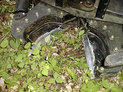 A closeup of the cutting blades of a feller buncher.