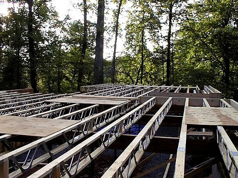 Installation of the floor trusses is almost complete