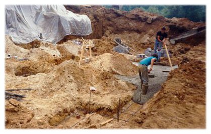 Pouring concrete for excavated reinforced footings