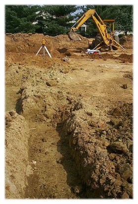 Digging for concrete footings with a backhoe
