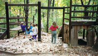 Pea gravel under swing set