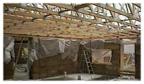 Bedroom area of a straw bale house