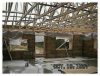 Inside a straw house under construction